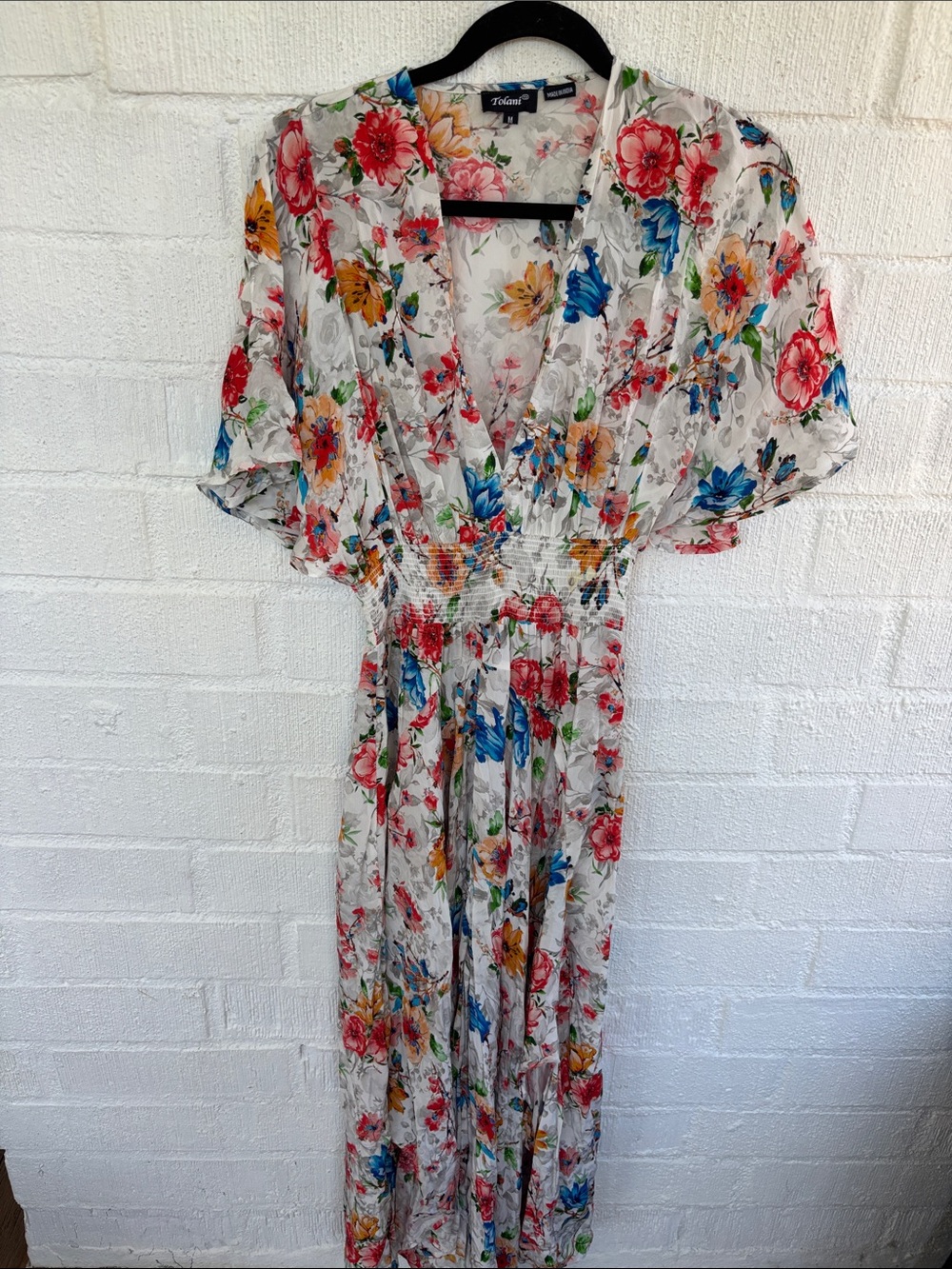 Anthropologie Tolani Floral Maxi White Dress sz M
